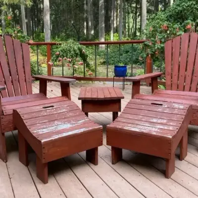 Adirondack Patio Chairs with Ottomans & Side Table