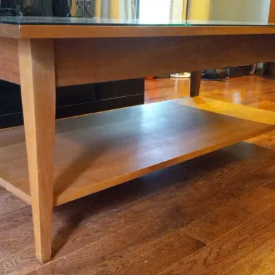 Contemporary Wood Coffee Table with Glass Top
