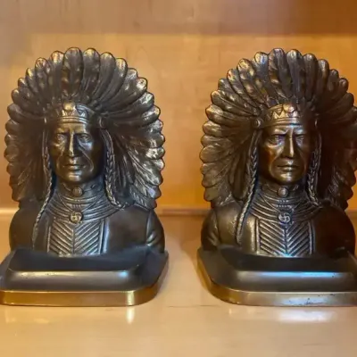 Cast-Metal Indigenous Chief Bookends 