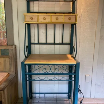 Metal and Wood Baker’s Rack with Drawers & Wine Storage
