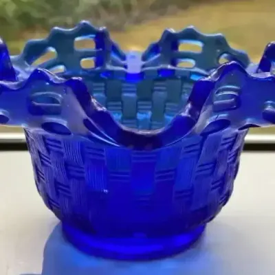 Cobalt Blue Basket-Weave Glass Bowl