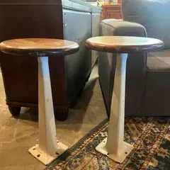 Sale Photo Thumbnail #18: Antique Matching Stools.  Ceramic stands and Wood tops 