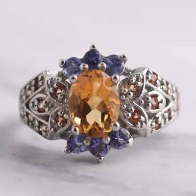 Citrine, Tanzanite & Sapphire Sterling Silver Ring