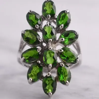 4.2ctw Chrome Diopside Sterling Silver Burst Ring