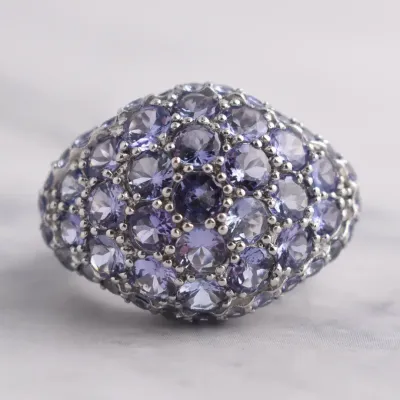 Tanzanite Sterling Silver Cluster Dome Ring