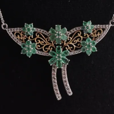 Emerald Ornate Sterling Silver Statement Necklace 