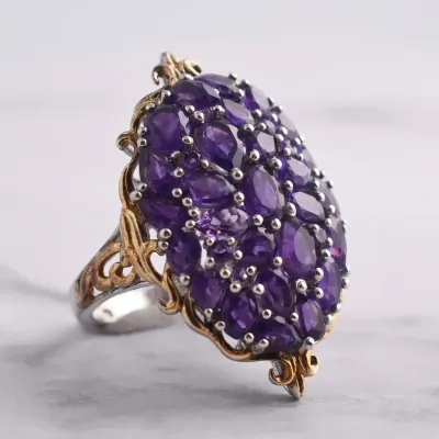 Amethyst Ornate Sterling Silver Cluster Ring