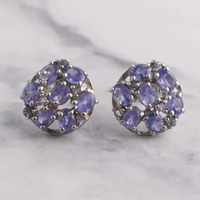 Tanzanite Sterling Silver Cluster Stud Earrings