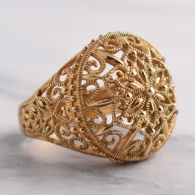 Ornate Sterling Silver Gold Vermeil Dome Ring