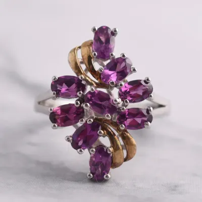 Rhodolite Garnet Sterling Silver Cluster Ring