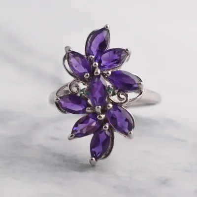 Amethyst & Chrome Diopside Sterling Silver Floral Ring