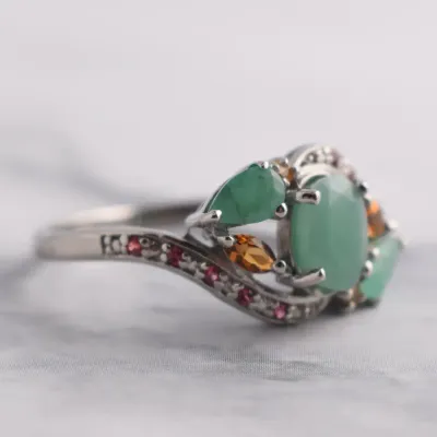 Emerald & Sapphire Sterling Silver Ring