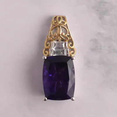 6.2ct Amethyst & White Topaz Ornate Sterling Silver Pendant