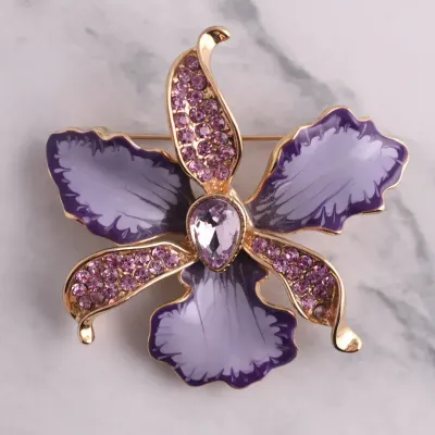 Purple Enamel Floral Brooch