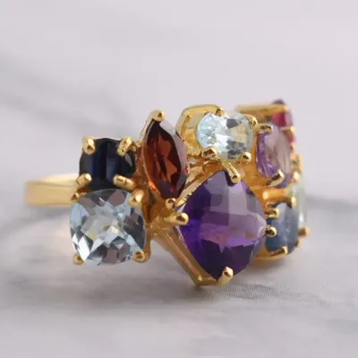 Multi-Gem Sterling Silver Cluster Ring