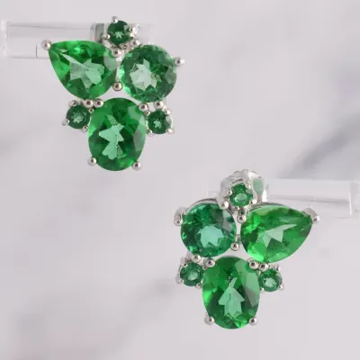 Green Topaz Sterling Silver Cluster Earrings