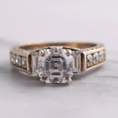 Asscher-Cut Sterling Silver Gold Vermeil Ring