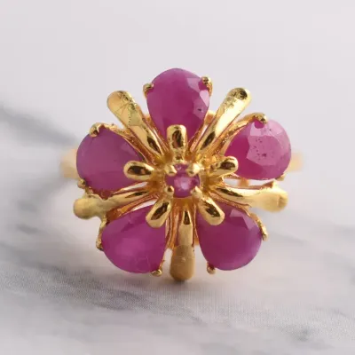 Ruby Sterling Silver Gold Vermeil Floral Ring