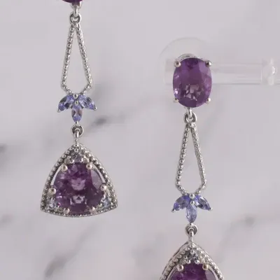 10.1ctw Purple Fluorite & Tanzanite Sterling Silver Dangle Earrings