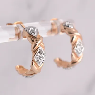 Natural Diamond Sterling Silver Gold Vermeil Open Hoop Earrings 