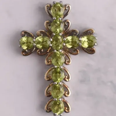 Peridot Ornate Sterling Silver Cross Pendant