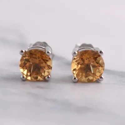 Citrine Sterling Silver Stud Earrings