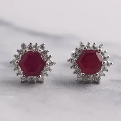 Ruby Sterling Silver Halo Stud Earrings