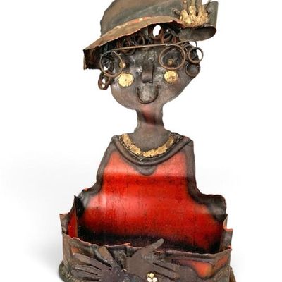 Funky vintage folk art metal wall mail holder/planter