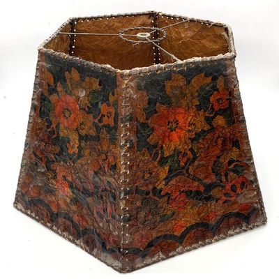 Arts & Crafts hand-painted parchment lamp shade, needs restoration