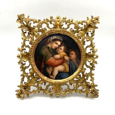 Very nice antique hand painted porcelain plaque, 11x11”