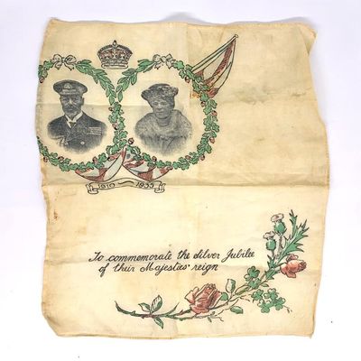 Silver jubilee handkerchief, 1910-1935, 9 x 10 in.