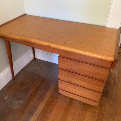 MCM Founders desk w/ faux bamboo top.