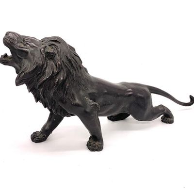 Antique Japanese bronze lion, high-quality casting, 15  inch long x 7 1/2 inch ht.