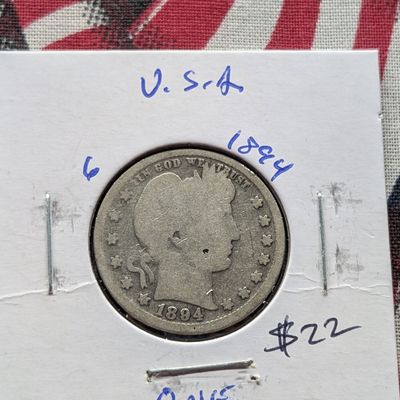 Sale Photo Thumbnail #146: 1894 90% Silver Barber Quarter