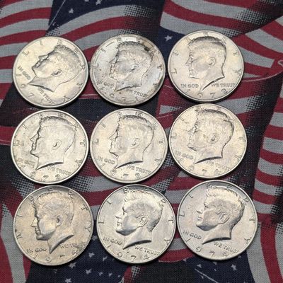 Sale Photo Thumbnail #11: (9) Early 1970s Kennedy Half Dollars