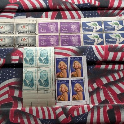 Sale Photo Thumbnail #340: Five Assorted U.S. Four Block Stamps, All Mint, Original Gum, Never Hinged