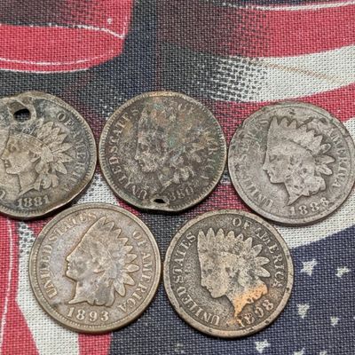 Sale Photo Thumbnail #179: 1886, 1893, 1898, 1881 with hole and 1880 with hole Indian Head Cents