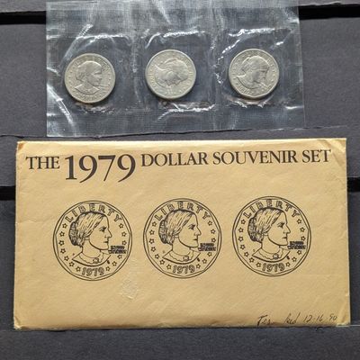 Sale Photo Thumbnail #100: 1979 P, D, & S Susan B. Anthony One Dollar Souvenir Set In OGP