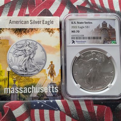 Sale Photo Thumbnail #133: 2022 American Silver Eagle 1 Troy Oz. .999 Silver - NGC MS70 - U.S. State Series Massachusetts #49 of 50
