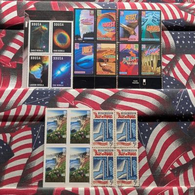 Sale Photo Thumbnail #311: Five Assorted U.S. Four Block Stamps, All Mint, Original Gum, Never Hinged