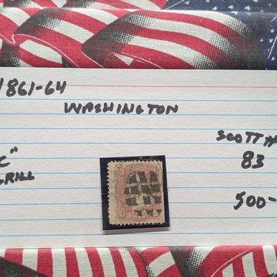 Sale Photo Thumbnail #409: 1861-1864 Washington Three Cent Stamp, Scott # 83, "C" Grill