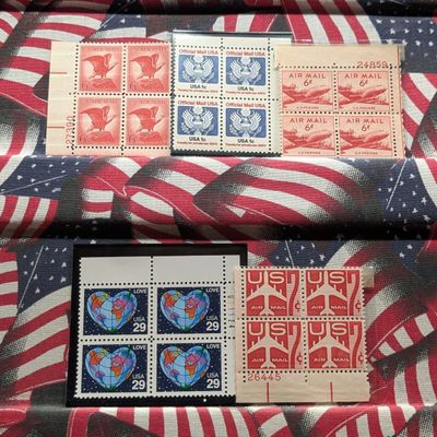 Sale Photo Thumbnail #347: Five Assorted U.S. Four Block Stamps, All Mint, Original Gum, Never Hinged