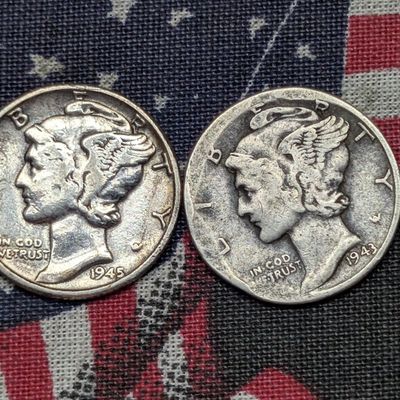 Sale Photo Thumbnail #194: 1943 & 1945 Mercury 90% Silver Dimes