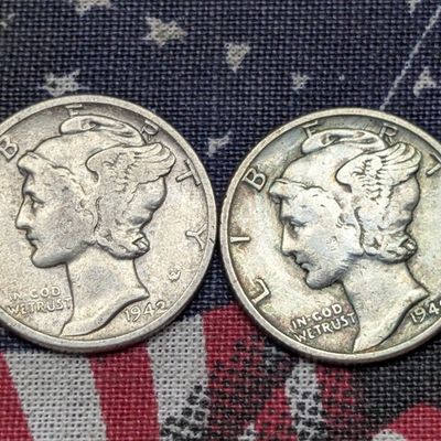 Sale Photo Thumbnail #298: 1940 & 1942 Mercury 90% Silver Dimes