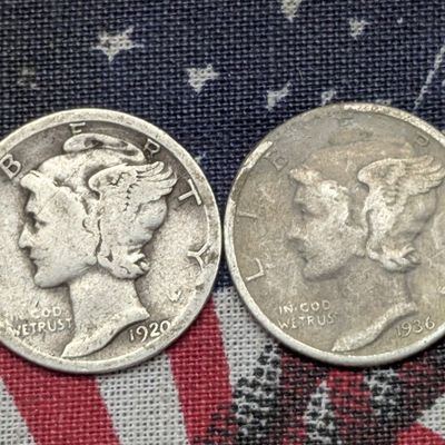 Sale Photo Thumbnail #103: 1920-D & 1936-P Mercury 90% Silver Dimes