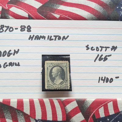 Sale Photo Thumbnail #410: 1870-1888 Hamilton Thirty Cent Stamp, Scott # 165, Mint, Original Gum, Hinged, No Grill