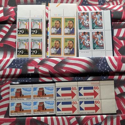 Sale Photo Thumbnail #356: Five Assorted U.S. Four Block Stamps, All Mint, Original Gum, Never Hinged