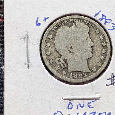 Sale Photo Thumbnail #80: 1893 90% Silver Barber Quarter