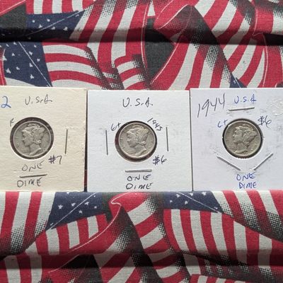 Sale Photo Thumbnail #74: 1942, 1943 & 1944 90% Silver Mercury Dimes - WWII Era!