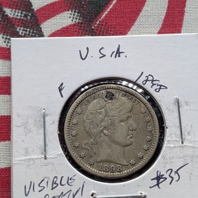 Sale Photo Thumbnail #221: 1898 90% Silver Barber Quarter - Visible Liberty/but Holed